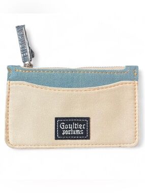 Authentic Jean Paul Gaultier Beige Cream & light blue Denim Wallet / Card Holder